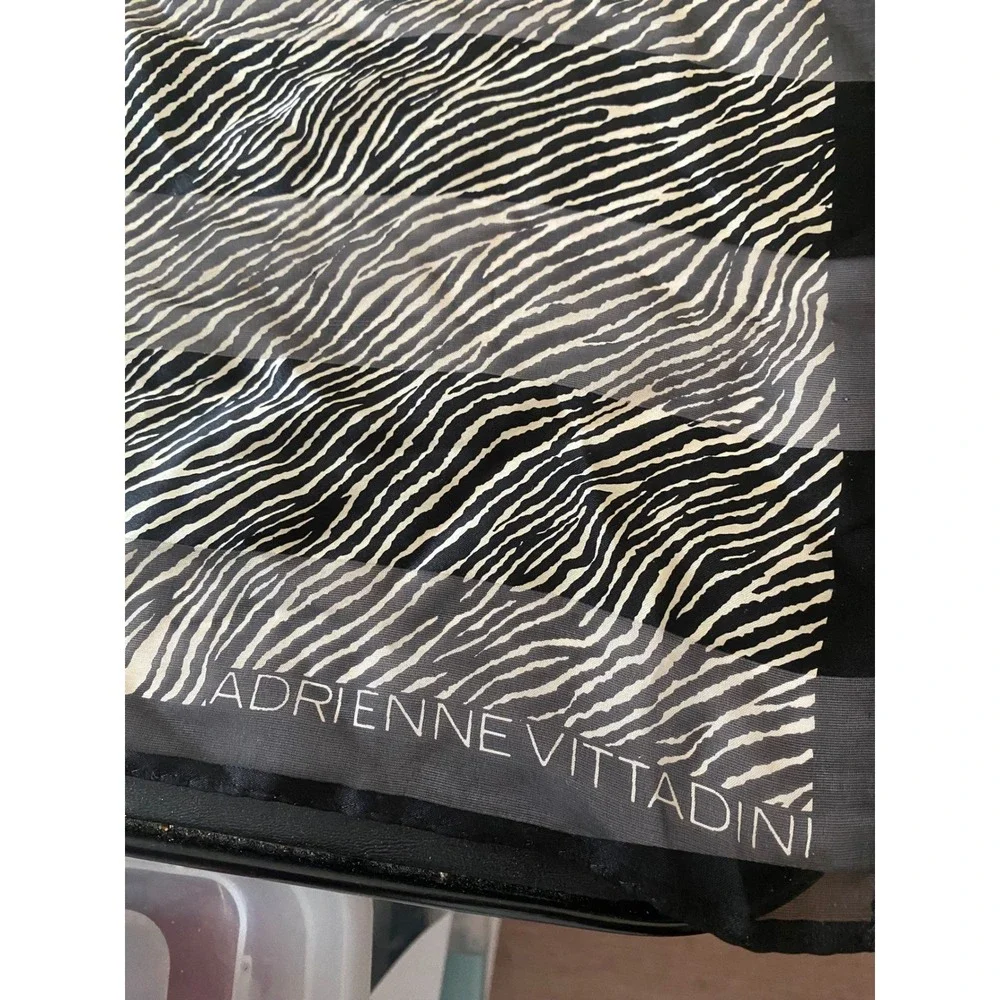 Adrienne Vittadini 100% Silk Scarf Black Cream Zebra Geometric Square Wrap 34x34